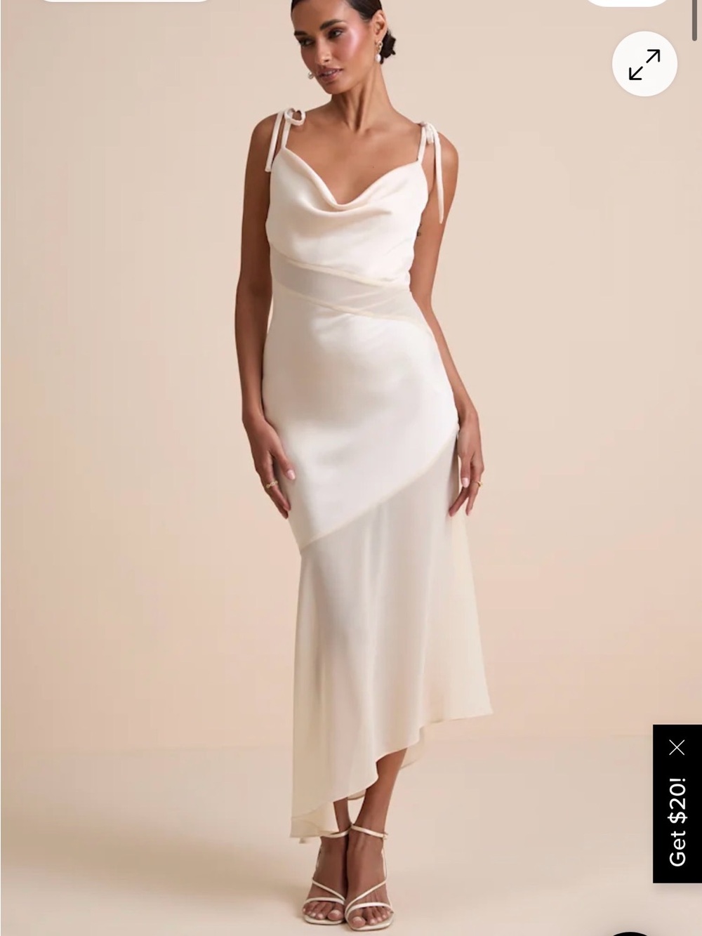 Lulu's Cream Satin High-Low Slip Dress with Tie Shoulders
